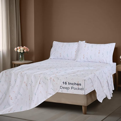 ZOYER 100% Cotton Sheets – Split King Size Percale Bedding, Cooling & Breathable, Durable with a Crisp, Soft & Comfortable Feel, 16" Deep Pocket, 5-Piece Set, Fairy Meadows