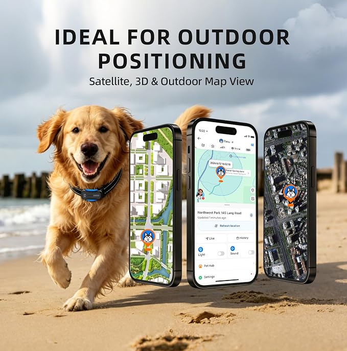 AI GPS Tracker for Dogs with 12 Month Subscription, Real-Time Location, Electronic Fence, Health Monitoring, Waterproof, for Medium Large Dogs, iOS Android