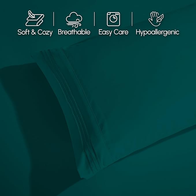 Elegant Comfort Luxurious 1500 Premium Hotel Quality Microfiber 4-Piece Sheet Set, 18-24 Inches Deep - Extra Deep Pocket Sheets - Ultra Soft 4PC Deep Pocket Sheets, Twin/Twin XL, Marine Teal