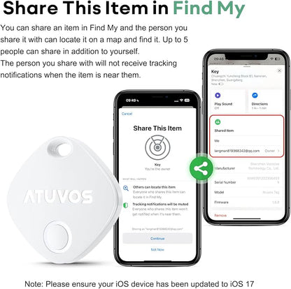 ATUVOS Luggage Tracker, Key Finder, Bluetooth Tracker Pairs with Apple Find My (iOS Only), Item Locator for Bags, Wallets, Keys, Waterproof IP67, Anti-Lost 2 Pack, White