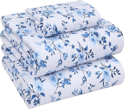 RUVANTI 100% Cotton Sheets – Twin Size Percale Bedding, Cooling & Breathable Floral Design, Durable with a Crisp, Soft & Comfortable Feel, 16" Deep Pocket, 3-Piece Set, Annual