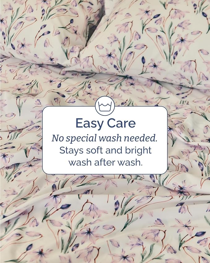 Floral Sheets - Pink Floral Bed Sheet Set - 1 Flat & 2 Fitted & 2 Pillowcases w/ Deep Pockets - Wrinkle & Fade Free - Boho Botanical Bedding - Ultra-Soft, Breathable & Cooling - Split King Size Set