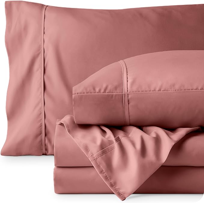 Bare Home Twin XL Sheet Set - 1800 Ultra-Soft Microfiber Twin Extra Long Bed Sheets - Double Brushed - Deep Pockets - Easy Fit - 3 Piece Set - Bedding Sheets & Pillowcases (Twin XL, Dusty Rose)