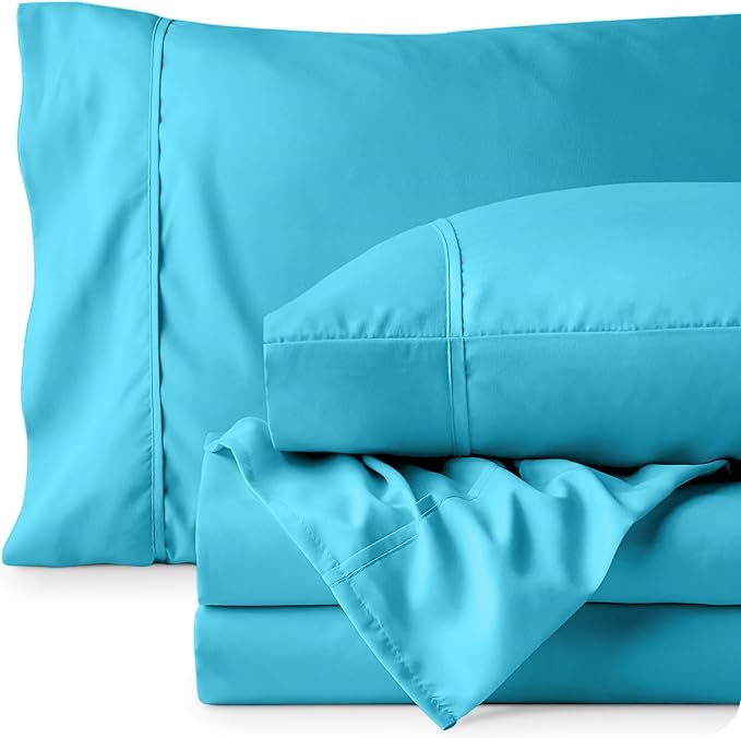 Bare Home Twin XL Sheet Set - 1800 Ultra-Soft Microfiber Twin Extra Long Bed Sheets - Double Brushed - Deep Pockets - Easy Fit - 3 Piece Set - Bedding Sheets & Pillowcases (Twin XL, Aqua)