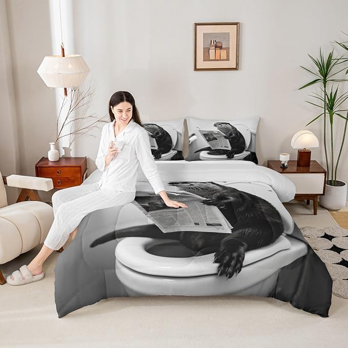 Erosebridal Sea Otter Quilt Insert Toddler Size Marine Animal Bedding Set for Kids Men Women Reading Newspaper Cute Kawaii White Beige Comforter Warm Soft Comforter Set