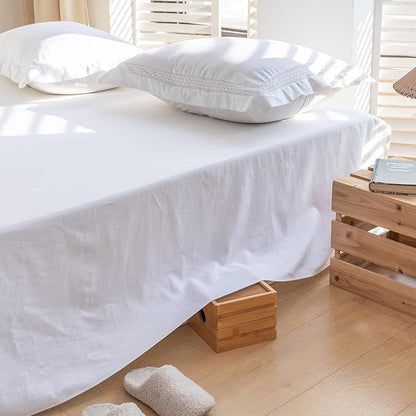 BISELINA French Linen Bed Skirt with Pleated Corner 18-Inch Tailored Drop Natural Flax Cotton Blend Basic Dust Ruffle Soft Cozy Farmhouse Bedding (18" Full, Basic White)