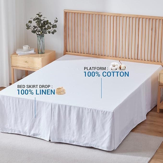 Simple&Opulence Premium Linen Bed Skirt Basic Style 18 inch Tailored Drop Dust Proof Easy Fit Breathable (18'' Basic-White, Twin)