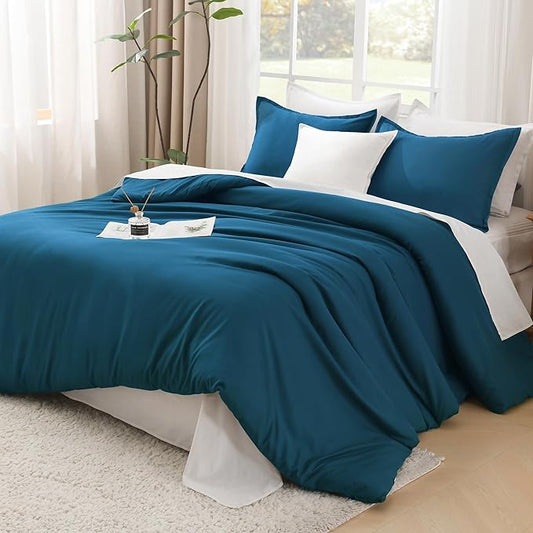 Litanika Teal Comforter Queen Size, 3 Pieces Turquoise Lightweight Solid Bedding Comforter Set, All Season Fluffy Bed Set (90x90In Comforter & 2 Pillowcases)