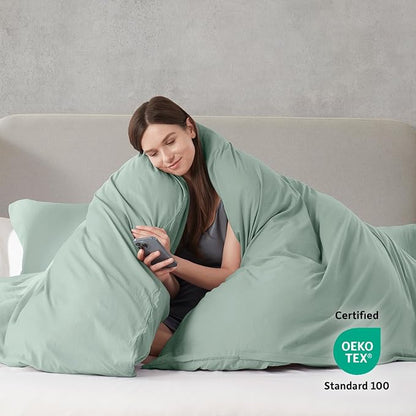 Nestl Sage Green Duvet Cover Full Size - Soft Prewashed Full Size Duvet Cover Set, 3 Piece, with Zipper Closure, 1 Duvet Cover 80x90 inches and 2 Pillow Shams