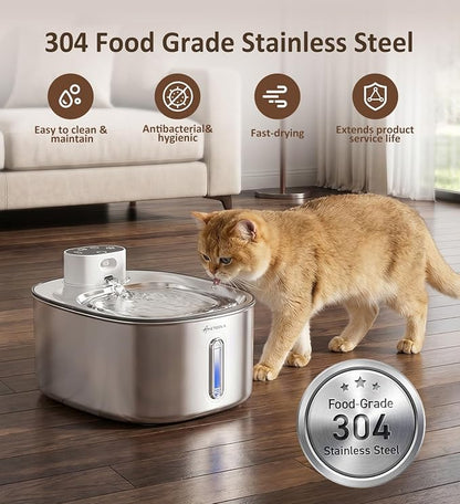 Cat Water Fountain Stainless Steel, 152fl-oz/4.5L Wireless Cat Fountain,5000mAh Battery Operated Pet Water Fountain for Cats Dogs,Ultra Quiet