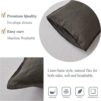 Simple&Opulence 100% Linen Lumbar Pillow Cover 12 x 20 Inches Set of 2 Rectangular Decorative Throw Cushion Cover for Couch Sofa Bed Living Room Office Soft Breathable Farmhouse - Dark Grey
