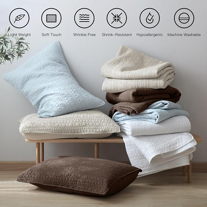 HORIMOTE HOME Quilt Set Queen Size Chocolate, Soft Lightweight Pre-Washed Microfiber Circle Stitches Queen Quilt Bedding Set, All Season Spring Summer Bedspread Coverlet, 2 Pillow Shams, 90x96 Inches