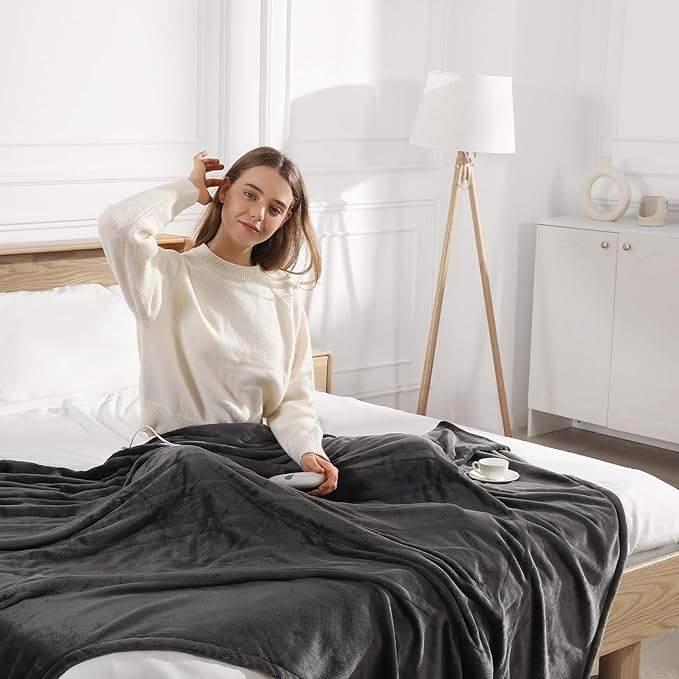 Heated Blanket Full Electric Blanket 72X84in - Fast Heating Blanket for Adults Ultra Soft Flannel Blankets with 5 Heat Levels & 10 Hrs Timer, Machine Washable, Bed Warm Blanket for Winter, Dark Gray