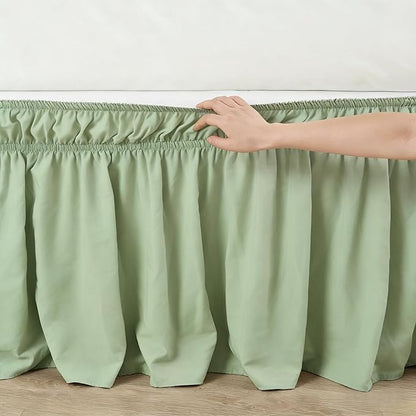 RIMELA Bed Skirt Full Size 15 Inch Drop, Wrap Around Elastic Bedskirt for Home, Room Decoration for Women, Pleated Adjustable Dust Ruffle, Light Green, Easy to Install