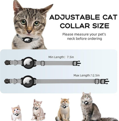 AirTag Cat Collars, Stretchy Collar with AirTag Holder and Bell | Breakaway - Ultra Design Elastic - GPS Tracking Collars - Adjustable Size for Cats & Puppies 7.5-12.5" - (Gray)