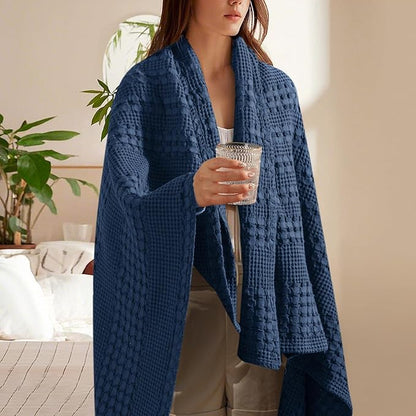 PHF 100% Cotton Waffle Weave Throw Blanket, Soft Lightweight Breathable Cozy Throws for Couch Bed Sofa, Luxury Aesthetic Blanket Gift for Home Decor & Office, 50"x60", Bright Navy