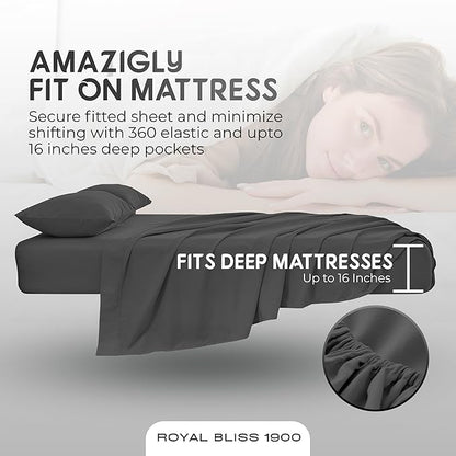 Twin Sheets Set - 3 Piece Bedding - Wrinkle Free, Fade Resistant, Double Brushed Microfiber - Deep Pockets/Easy Fit - 1800 Series Ultrasoft, Cooling Sheets (Dark Grey)