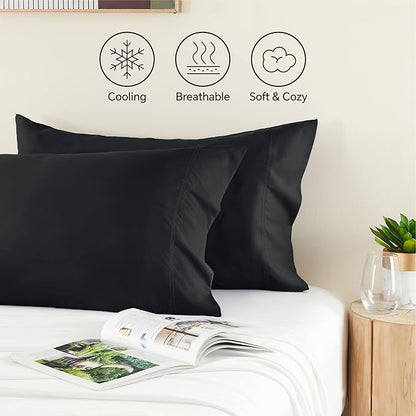 BEDELITE King Size Pillow Cases Set of 2, Rayon Derived from Bamboo, Cooling Pillow Cases for Hot Sleepers & Night Sweats, Breathable and Silky Soft Envelope Pillowcases(Black, 20"x36")