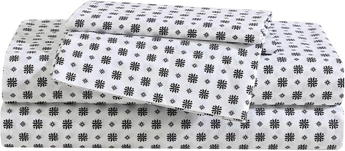 Eddie Bauer - Twin Sheet Set, Premium Cotton Percale Bedding Set, Super Soft Home Decor, Oeko-Tex Certified (Fairisle Sprinkle Black, Twin)