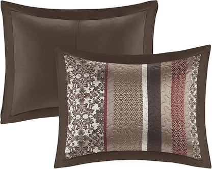 Madison Park Princeton Reversible Quilted Bedspread Set, Solid Reverse Summer Breathable, Lightweight All Season Bedding Layer, Matching Shams, Bedspread Queen(102"x118"), Red 5 Piece