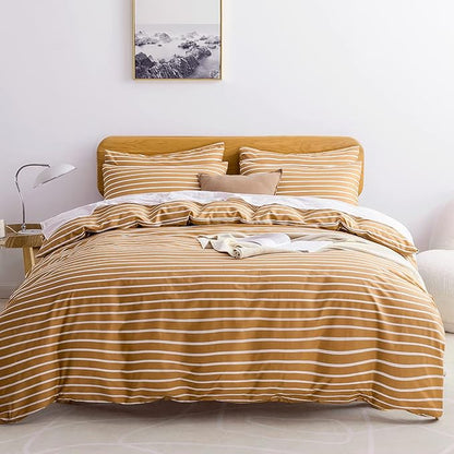 JELLYMONI Twin Duvet Cover Set, Cotton Duvet Cover 2 Pieces with Zipper Closure, 1 Duvet Cover and 1 Pillowcase(Rust with White Striped)