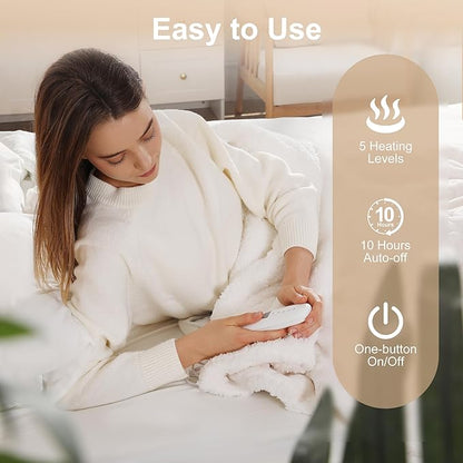 Electric Blanket Twin Heated Blanket 62''X84'' with 5 Heating Levels & 10 Hours Auto Off, ETL& FCC Certification Dual Sherpa Twin Heating Blanket Washable for Home/Office/Bed, Great Gift(White)