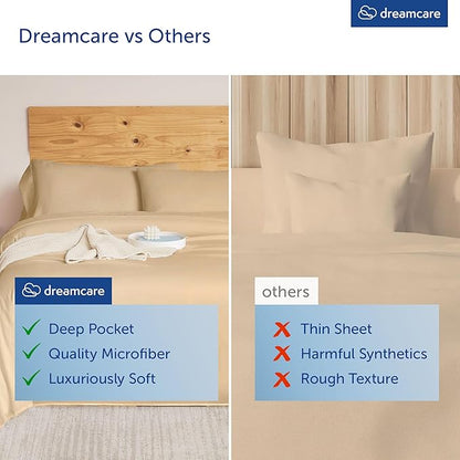 DREAMCARE Queen Sheet Set – 6 pcs Cooling Bed Sheets – up to 21” Deep Pocket Queen Sheets Set – 2500 Supreme Collection – Extra Soft 100% Brushed Microfiber Hotel Luxury with Side Pocket, Wheat