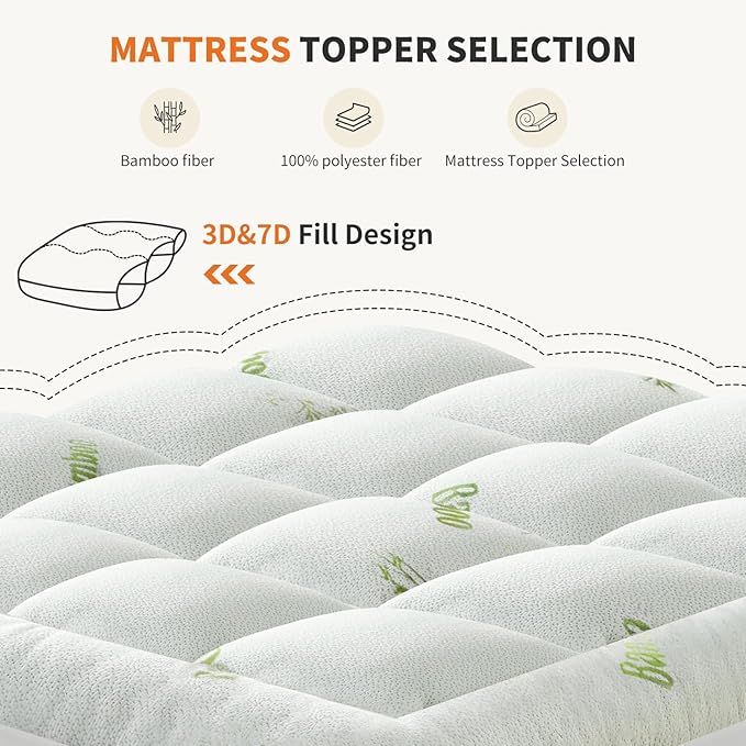 Sweetcrispy Ultra Soft Mattress Topper Twin XL Size - Viscose Made from Bamboo Pillow Top Mattress Pad for Breathable Cooling & Back Pain Relief, Deep Pocket Comfort Bed Topper, Green