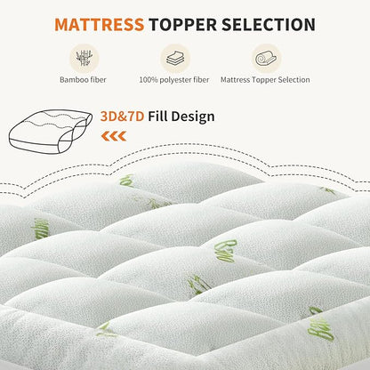 Sweetcrispy Ultra Soft Mattress Topper Full Size - Viscose Made from Bamboo Pillow Top Mattress Pad for Breathable Cooling & Back Pain Relief, Deep Pocket Comfort Bed Topper, Green