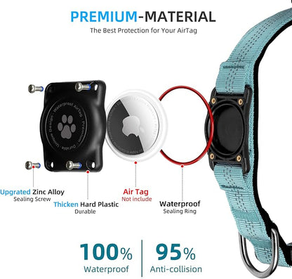 Upgrade Dog Collar with AirTag Holder, IP68 Waterproof, Light Blue, L | Built-in Water Resistant AirTag holder, 1000D Nylon, Reflective Stitching for Night Visibility, Soft padding for Comfort