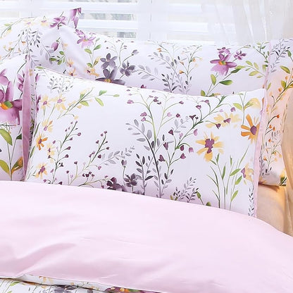 WINLIFE 100% Cotton Pillowcases Garden Floral Printed Pillow Cases Set of 2 Pillow Cover (King Size 20'' x 36'', Lilac)