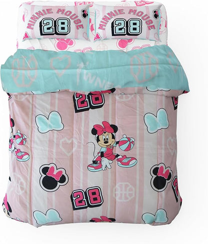 Northwest Disney Minnie Mouse Full Size Comforter Set, 5 Piece Reversible Design Ultra Soft Fade Resistant Microfiber Kids Bedding Set, Officially Licensed