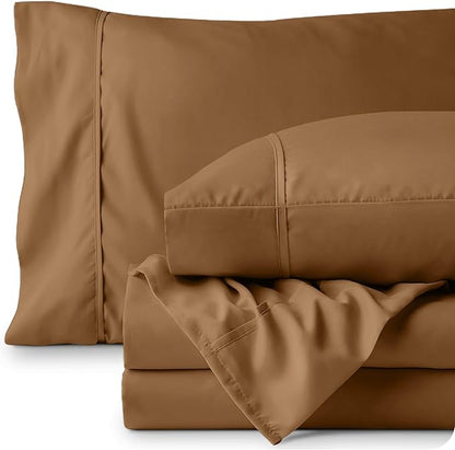 Bare Home Twin XL Sheet Set - 1800 Ultra-Soft Microfiber Twin Extra Long Bed Sheets - Double Brushed - Deep Pockets - Easy Fit - 3 Piece Set - Bedding Sheets & Pillowcases (Twin XL, Caramel)