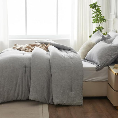 CozyLux Oversized Queen Comforter Set, 3 Pieces 98x98 Light Grey Soft Luxury Cationic Dyeing Bedding Set, Light Gray Breathable Lightweight Bed Set with 1 Down Alternative Comforter and 2 Pillow Shams