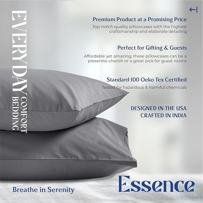 Mayfair Linen 100% Organic Cotton Percale Pillow Cases Queen/Standard Size Set of 2 - Percale Pillowcovers Standard/Queen (Dark Grey), Soft Cooling Pillow Case for Sleeping, Cotton Pillowcases