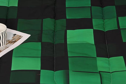 Pixelated Miners Game Kids Comforter Set Twin Size,Geometric Check Video Games Bedding Set Boys Room Decor,Gamepad Camo Grid Quilt Comforter,Black Green Duvet Set Bedroom Quilt Set,1 Pillowcase