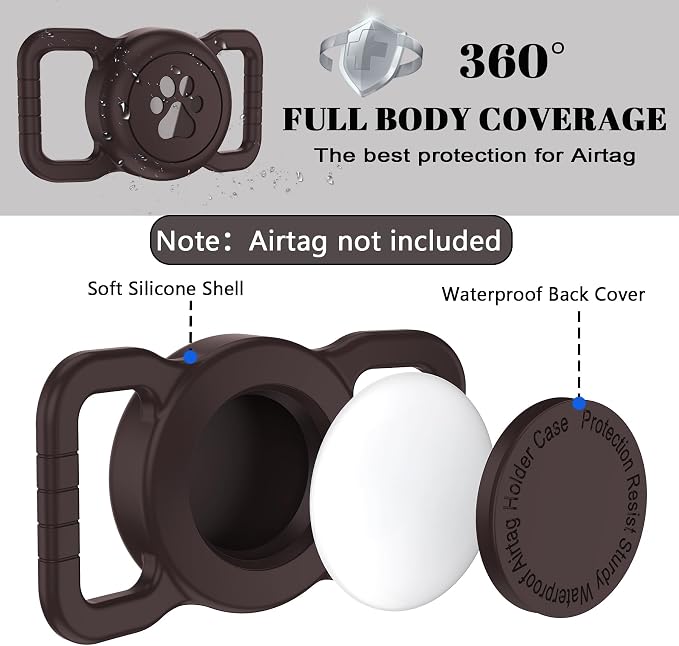 SANKALA Waterproof Airtag Dog Collar Holder, Coffee, 1 Pack | urable Silicone Full Body Covered, Anti-Lost Protective, Fits All Width Collars, for Airtag 1st and 2nd Gen