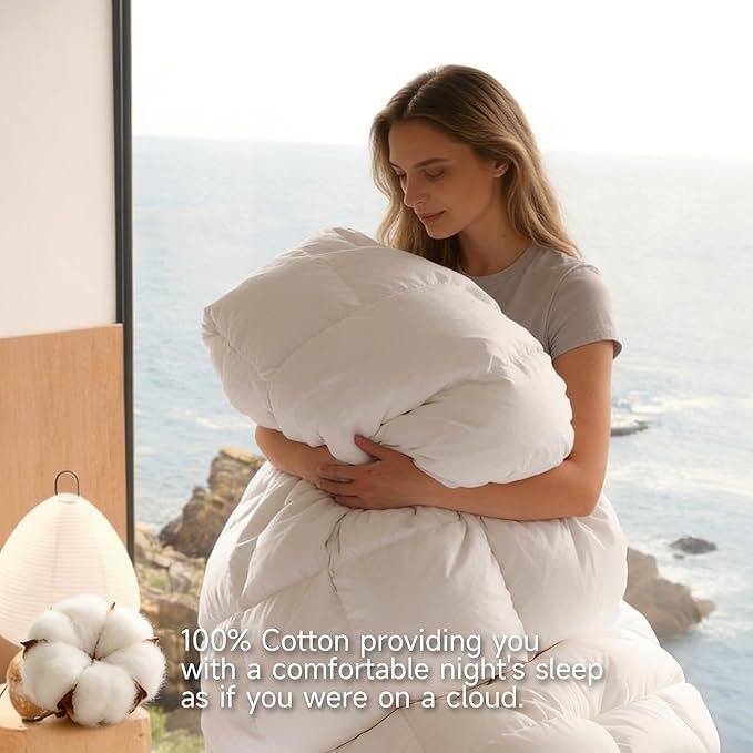 Beautyrest Luxury Hotel Collection Twin Size White Goose Feather Down Fiber Comforter,Ultra-Soft 100% Cotton Breathable Down Comforter Fluffy Duvet Insert,Light Warmth/Twin (68" W X 90" L)