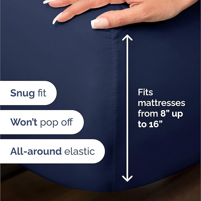 100% Rayon Derived From Bamboo - Bamboo Sheets Twin XL Size - Cooling Sheets for Twin XL - Soft, Breathable Hotel Luxury Bedding - 1 Flat & 1 Fitted & 1 Pillowcase w/ 16 Inch Deep Pockets - Navy Blue