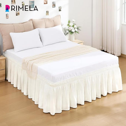 RIMELA Cream White Bed Skirt Queen Size 18 Inch Drop, Wrap Around Elastic Bedskirt, Dust Ruffle for Adjustable Bed Base Machine Washable Easy to Install Bed Skirts
