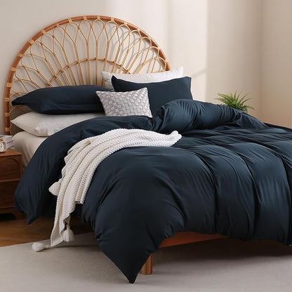 JSD Navy Blue Duvet Cover Set King Size, 3 Piece Duvet Cover with Pillow Shams, Soft Brushed Microfiber Zipper Closure, Comforter Not Included