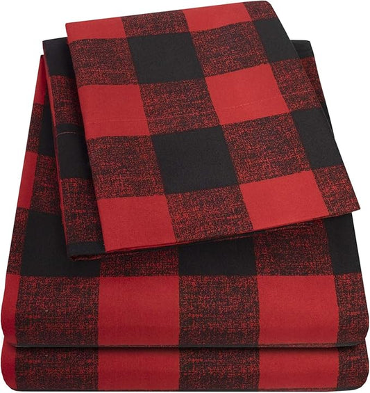 Queen Size Bed Sheets - Breathable Luxury Sheets with Full Elastic & Secure Corner Straps Built In - 1800 Supreme Collection Extra Soft Deep Pocket Bedding, Sheet Set, Queen, Buffalo Check Burgundy