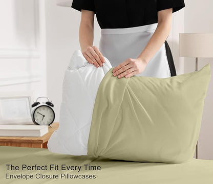 RUVANTI 100% Cotton Sheets – Twin XL Size Percale Bedding, Cooling & Breathable, Durable with a Crisp, Soft & Comfortable Feel, 16" Deep Pocket, 3-Piece Set, Sage Green