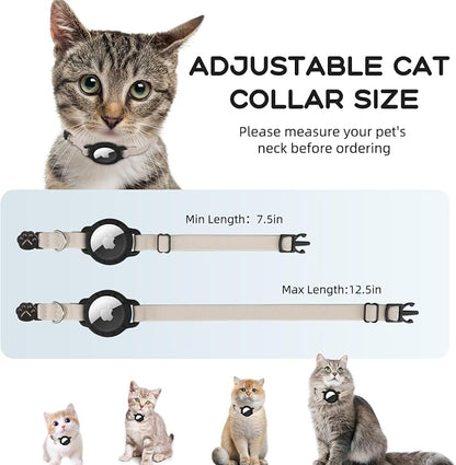 AirTag Cat Collars, Stretchy Collar with AirTag Holder and Bell | Breakaway - Ultra Design Elastic - GPS Tracking Collars - Adjustable Size for Cats & Puppies 7.5-12.5" - (Khaki)
