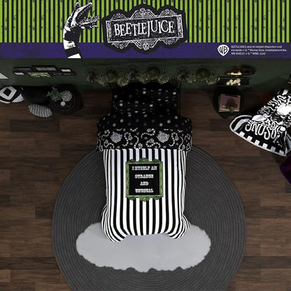 Franco Collectibles Beetlejuice Halloween Striped Bedding 4 Piece Super Soft Comforter and Sheet Set, Twin, (Officially Licensed Product)