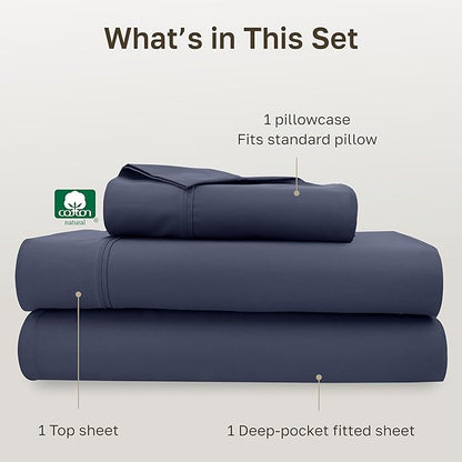 California Design Den Natural 100% Cotton Sheets, Twin Sheets Set, 400 Thread Count Sateen Bedding for Dorm Rooms & Adults, Deep Pockets with All Around Elastic, Durable - Indigo Dusty Blue