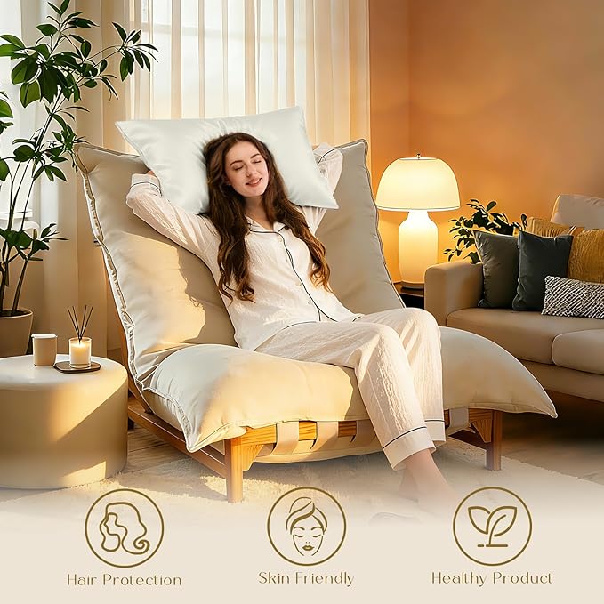 ZIMASILK 100% Pure Mulberry Silk Pillowcase for Hair and Skin Health,Soft and Smooth,Both Sides Premium Grade 6A Silk,600 Thread Count,with Hidden Zipper,1pc (King 20''x36'',Ivory)