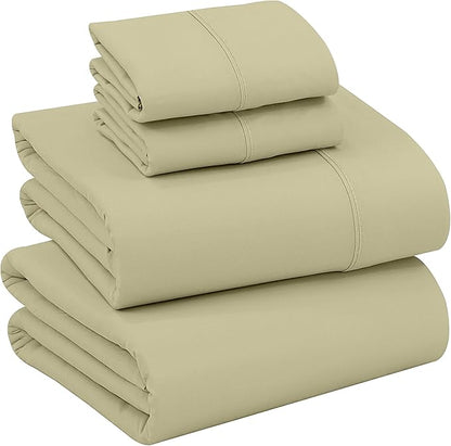 RUVANTI 100% Cotton Sheets – King Size Percale Bedding, Cooling & Breathable, Durable with a Crisp, Soft & Comfortable Feel, 16" Deep Pocket, 4-Piece Set, Sage Green