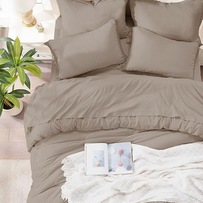 Andency Full Size Comforter Set Khaki -7 Pieces Boho Tassel Bed in a Bag Soft Lightweight Bedding Sets, Fringe All Season Bed Set with Comforter, Sheets, Pillowcases & Shams