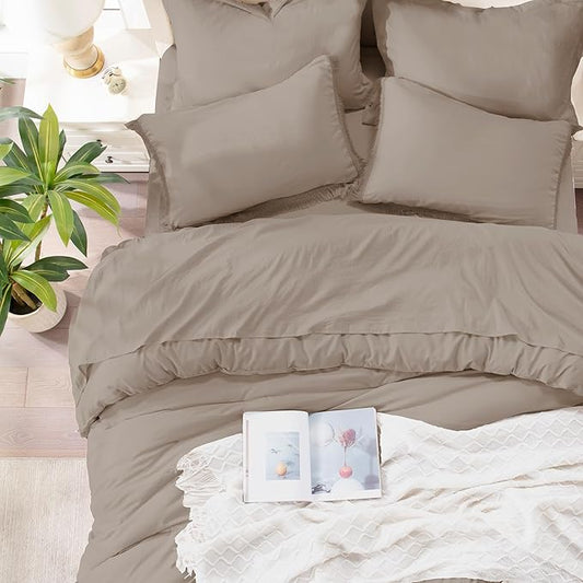 Andency Full Size Comforter Set Khaki -7 Pieces Boho Tassel Bed in a Bag Soft Lightweight Bedding Sets, Fringe All Season Bed Set with Comforter, Sheets, Pillowcases & Shams